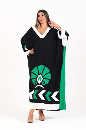 Markano Siyah V Yaka Yarasa Kol Cepli Oversize Uzun Elbise
