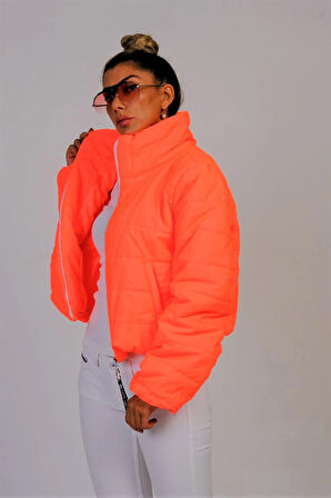 Markano Nar Çiçeği Dik Yaka Su Geçirmez Kısa Şişme Mont