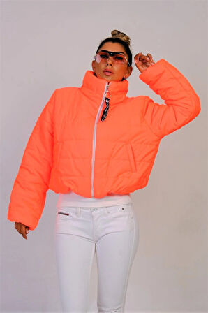 Markano Nar Çiçeği Dik Yaka Su Geçirmez Kısa Şişme Mont