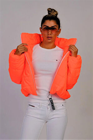 Markano Nar Çiçeği Dik Yaka Su Geçirmez Kısa Şişme Mont