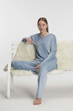 Markano  Uzun Kol V Yaka Sweatshirt ve Pantolon Takım Pijama Takımı