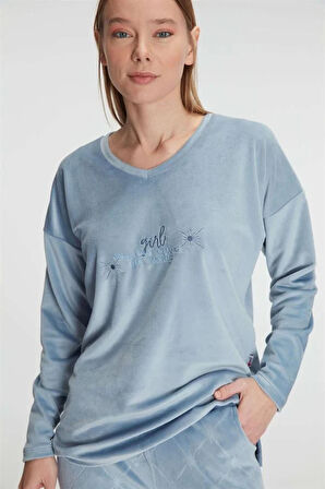 Markano  Uzun Kol V Yaka Sweatshirt ve Pantolon Takım Pijama Takımı