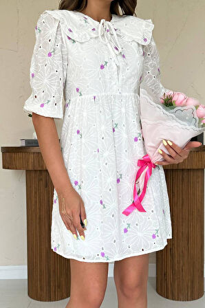 Markano Bebe Yakalı Brode Elbise