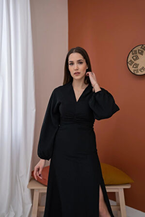 Markano Büzgülü Krep Elbise