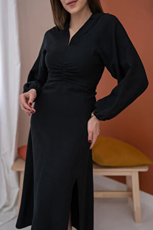 Markano Büzgülü Krep Elbise