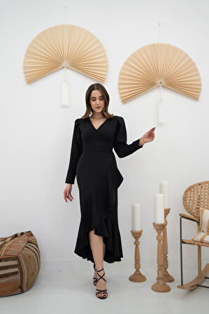 Markano Volanlı Atlas Elbise