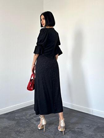 Markano Yırtmaçlı Jakar Elbise