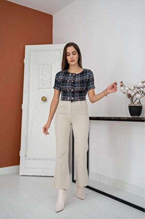 Markano Çizgili ve Düğmeli Bluz