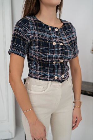 Markano Çizgili ve Düğmeli Bluz