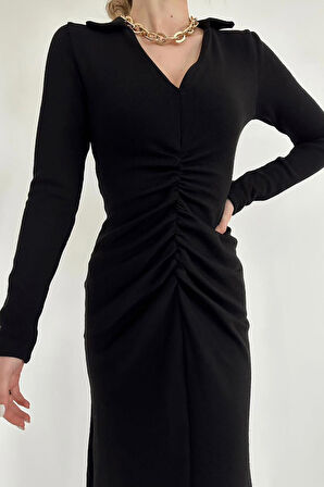 Markano Büzgülü Triko Balık Elbise