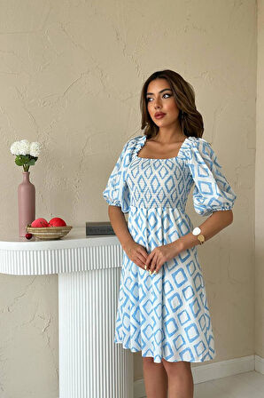 Markano Kare Desenli Yazlık Elbise