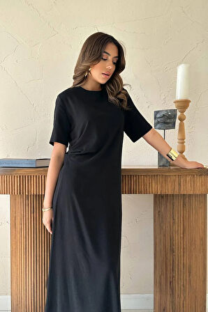 Markano Pileli Bisiklet Yaka Elbise