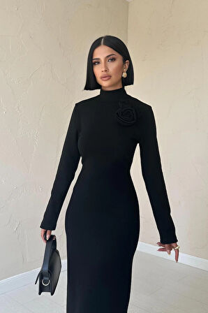 Markano Omzu Güllü Düz Elbise