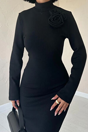 Markano Omzu Güllü Düz Elbise