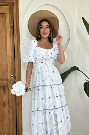 Markano Dantel Detaylı Brode Elbise