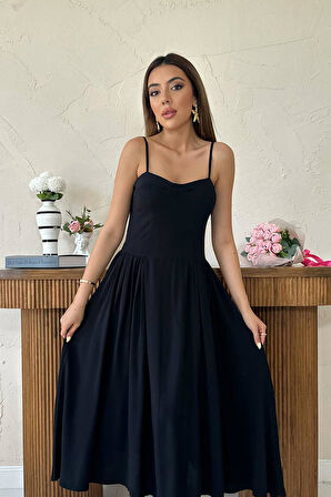 Markano Göğüs Kuplu Uzun Büzgülü Elbise