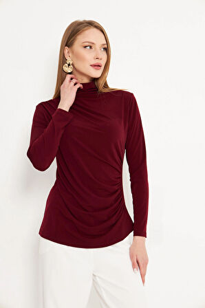 Kadın Bordo Büzgülü Sandy Bluz