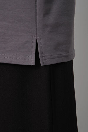 Kadın Antrasit Bisiklet Yaka Yırtmaç Detaylı Balon Kol Sweatshirt