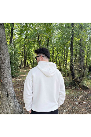 Erkek 3 İplik Basic Oversize Geniş Kesim Kanguru Cepli Kapüşonlu Sweatshirt