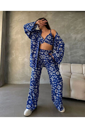 Bürümcük Kumaş Kimono Üçlü Takım
