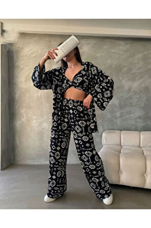 Bürümcük Kumaş Kimono Üçlü Takım