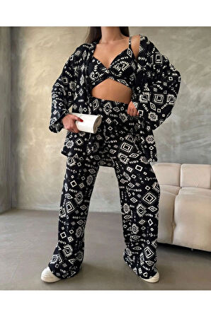Bürümcük Kumaş Kimono Üçlü Takım