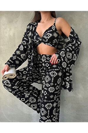 Bürümcük Kumaş Kimono Üçlü Takım