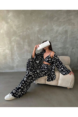 Bürümcük Kumaş Kimono Üçlü Takım
