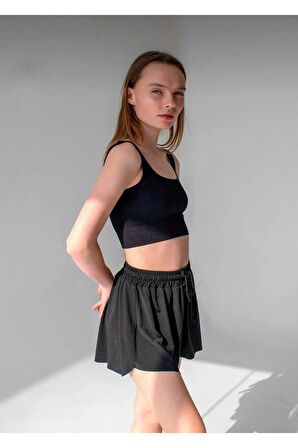 Füme Bol Kesim Taytlı Spor Şort