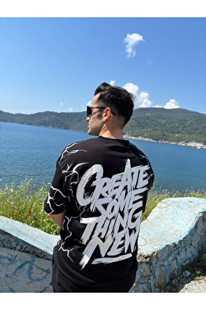 Erkek Bisiklet Yaka Oversize Baskılı T-shirt