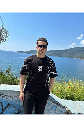 Erkek Bisiklet Yaka Oversize Baskılı T-shirt