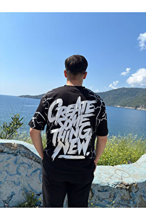 Erkek Bisiklet Yaka Oversize Baskılı T-shirt