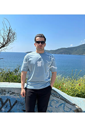 Erkek Bisiklet Yaka Oversize Baskılı T-shirt