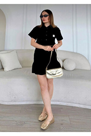 Premium Kalite Natural Armalı Keten Dokulu Etek Takım