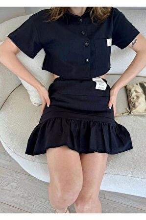 Premium Kalite Natural Armalı Keten Dokulu Etek Takım