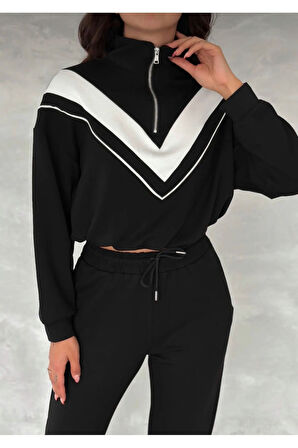 Dik Yaka Yarım Fermuarlı Garnili Modal Kumaş Alt Üst Takım