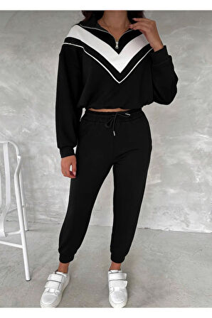 Dik Yaka Yarım Fermuarlı Garnili Modal Kumaş Alt Üst Takım