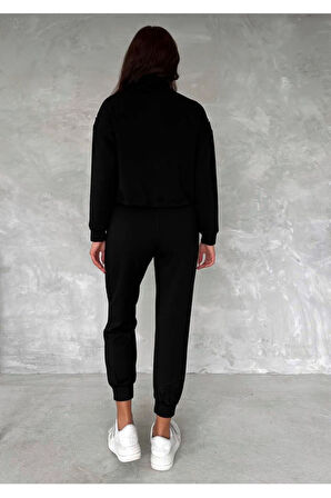 Dik Yaka Yarım Fermuarlı Garnili Modal Kumaş Alt Üst Takım