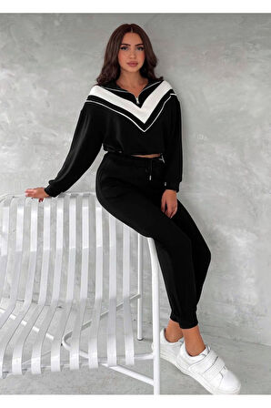 Dik Yaka Yarım Fermuarlı Garnili Modal Kumaş Alt Üst Takım