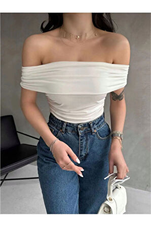 Kadın Madonna Yaka Yanları Büzgülü Bluz