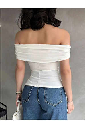 Kadın Madonna Yaka Yanları Büzgülü Bluz