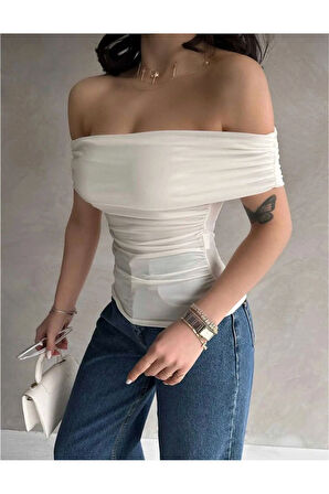 Kadın Madonna Yaka Yanları Büzgülü Bluz