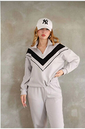 Dik Yaka Yarım Fermuarlı Garnili Modal Kumaş Alt Üst Takım