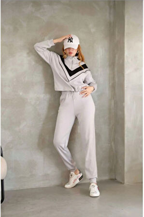 Dik Yaka Yarım Fermuarlı Garnili Modal Kumaş Alt Üst Takım