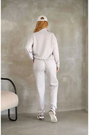 Dik Yaka Yarım Fermuarlı Garnili Modal Kumaş Alt Üst Takım