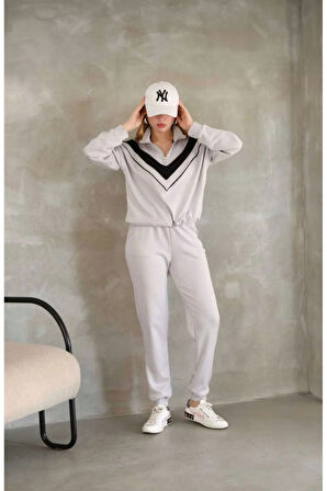 Dik Yaka Yarım Fermuarlı Garnili Modal Kumaş Alt Üst Takım