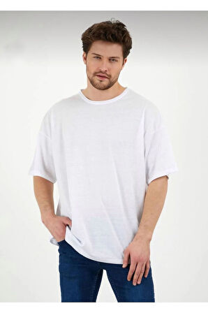 Erkek Oversize Pamuklu Bisiklet Yaka Kısa Kollu T-shirt