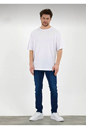 Erkek Oversize Pamuklu Bisiklet Yaka Kısa Kollu T-shirt