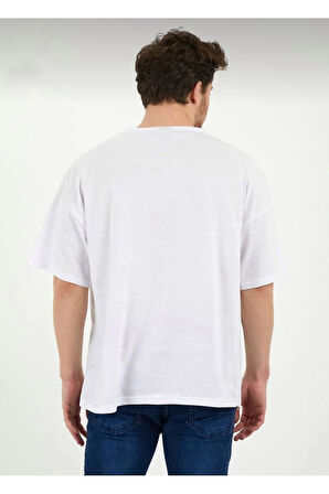 Erkek Oversize Pamuklu Bisiklet Yaka Kısa Kollu T-shirt