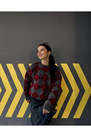 Baklava Desenli Triko Kazak